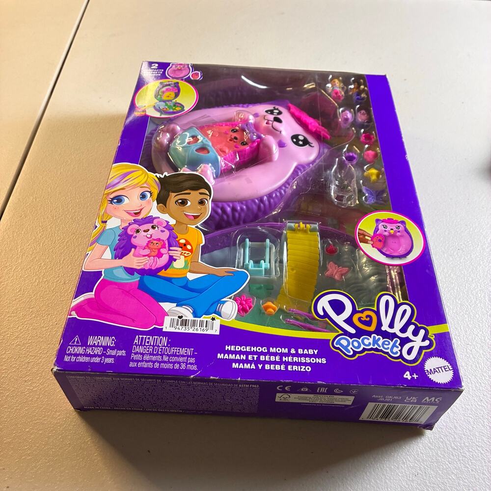 Polly Pocket Hedgehog Mom & Baby Purse Playset 2 Dolls 16 Accessories JBJ91